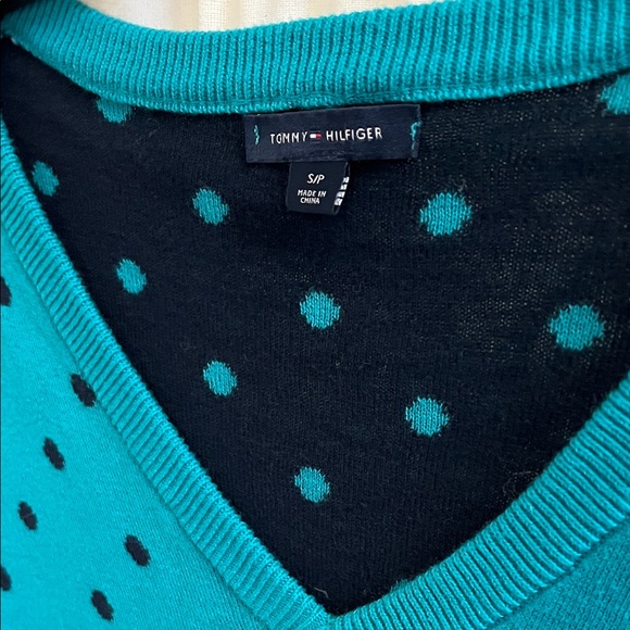 Tommy Hilfiger Teal and Black Polka Dot Sweater - Picture 2 of 4
